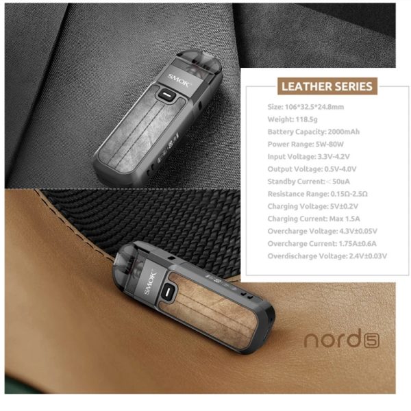 ⁦السجائر الإلكترونية الأصلي SMOK نورد 5 عدة صندوق وزارة الدفاع 2000mAh بطارية Vape 80 واط NORD5 مع 5 مللي خرطوشة المرذاذ RPM 3 شبكة كوي⁩ - الصورة ⁦4⁩