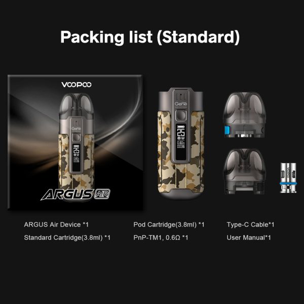 ⁦VOOPOO Argus عدة جراب الهواء 25 واط 900 مللي أمبير Vape عدة مع PnP لفائف نظام جراب E السجائر نوع-C 3.8 مللي خرطوشة المرذاذ جراب⁩ - الصورة ⁦6⁩