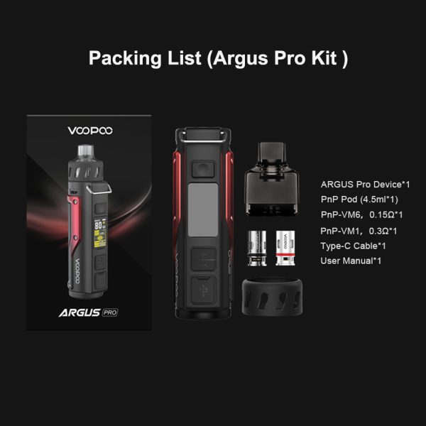 ⁦VOOPOO Argus Pro /Argus X Pod طقم عصري 80 واط 4.5 مللي PnP Pod Tank 3000 مللي أمبير بطارية/No 18650 بطارية Mod Vape Kit السجائر الإلكترونية⁩ - الصورة ⁦5⁩