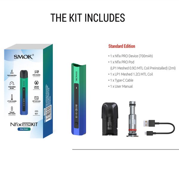 ⁦Vape سموك أصلي Nfix برو عدة 25 واط صندوق Mod 700mAh سيجارة إلكترونية بالبطارية 2 مللي خرطوشة المرذاذ LP1 Meshed لفائف⁩ - الصورة ⁦2⁩