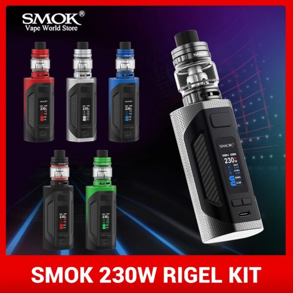 سيجارة إلكترونية أصلية من Vape SMOK RIGEL بصندوق 230 واط مع مُبخر خزان TFV9 مع طرف بالتنقيط ملولب للسجائر الإلكترونية 810